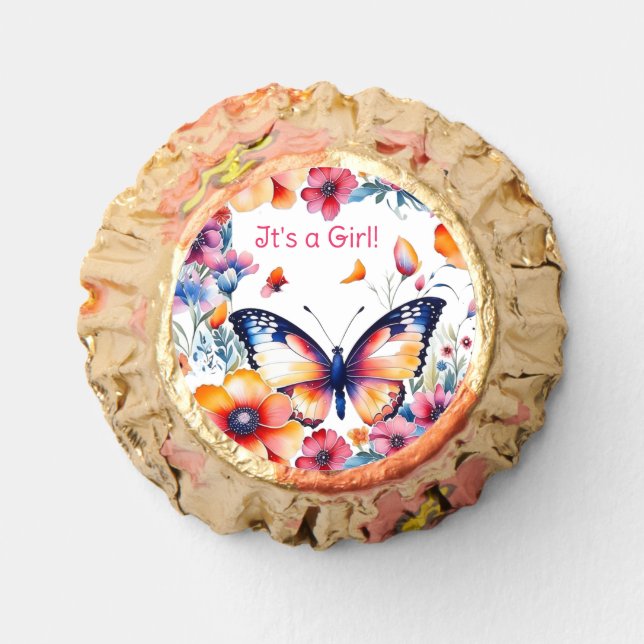 Butterfly in Flowers Girl's Baby Shower Reese's Peanut Butter Cups (Front)