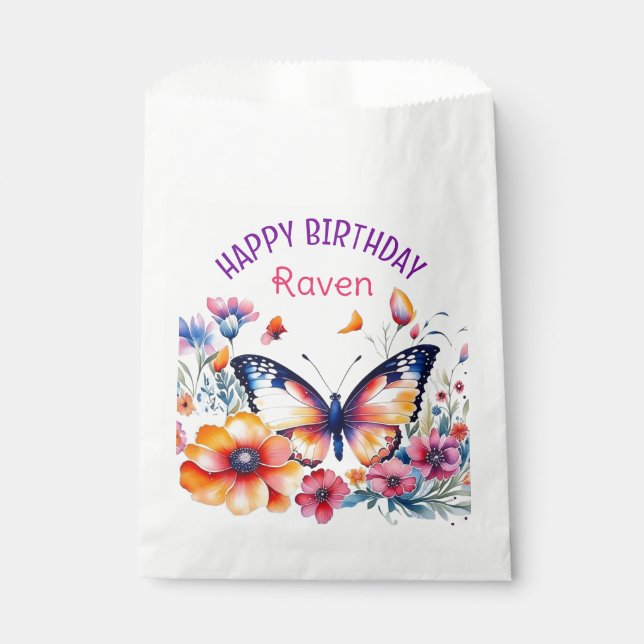 Butterfly in Flowers Girl's Birthday Party  Favor Bag (Front)