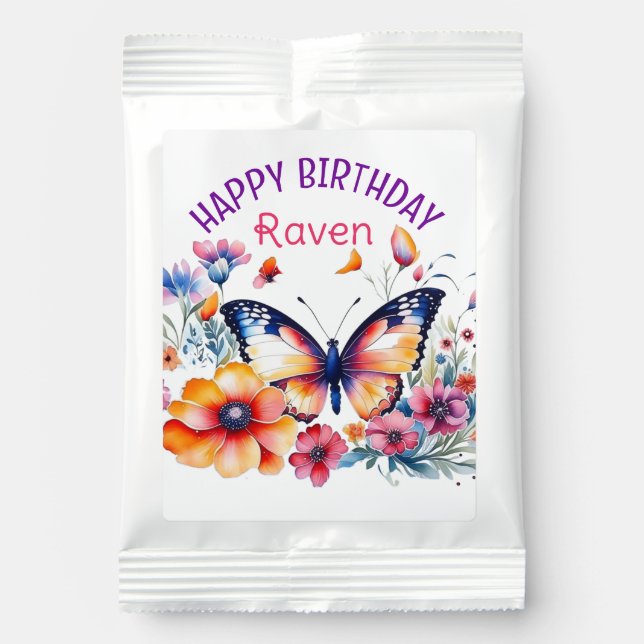 Butterfly in Flowers Girl's Birthday Party  Lemonade Drink Mix (Front)