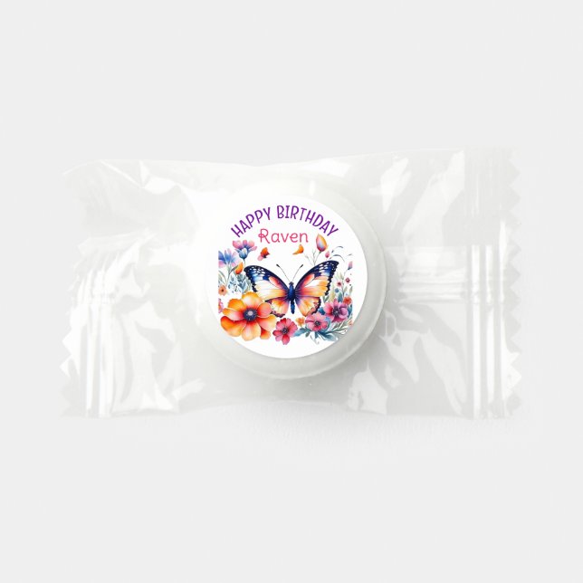Butterfly in Flowers Girl's Birthday Party  Life Saver® Mints (Front)