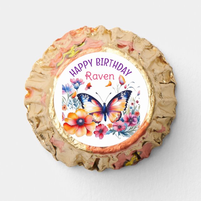 Butterfly in Flowers Girl's Birthday Party  Reese's Peanut Butter Cups (Front)