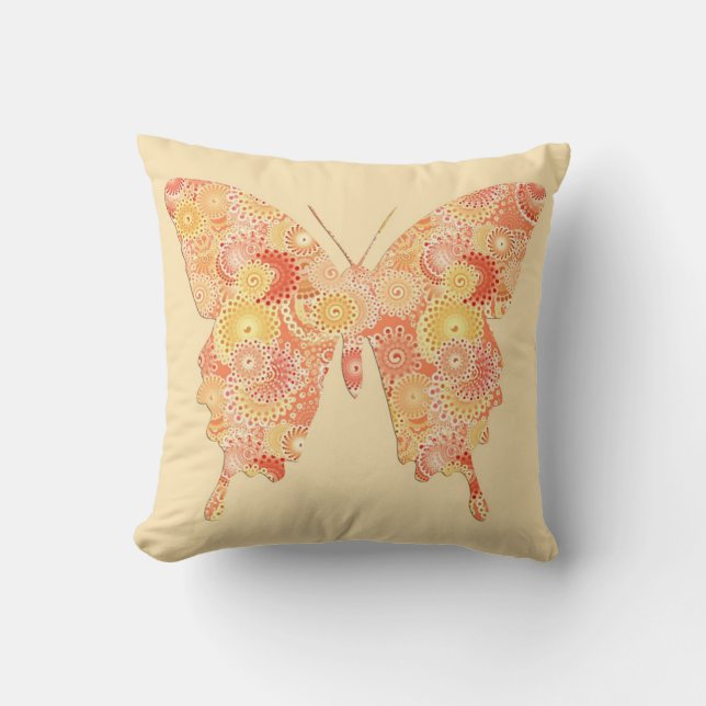 Butterfly in fractal pattern - orange and peach throw pillow (Front)