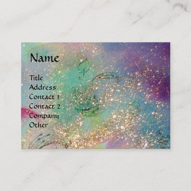 BUTTERFLY IN GOLD AND BLUE GREEN SPARKLES,teal Business Card (Front)