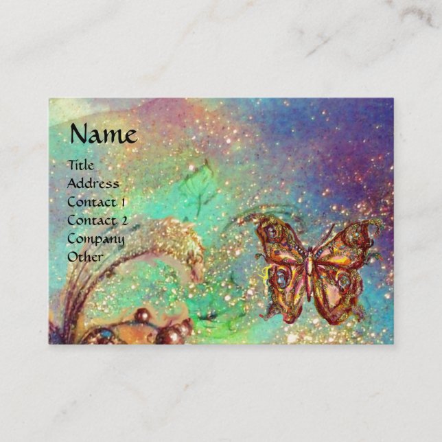 BUTTERFLY IN GOLD AND BLUE GREEN SPARKLES,teal Business Card (Front)