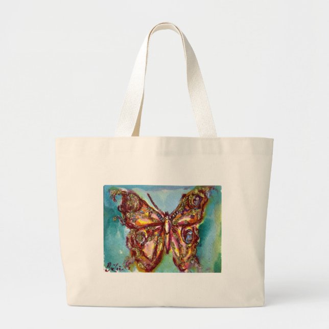 BUTTERFLY IN GOLD SPARKLES LARGE TOTE BAG (Front)