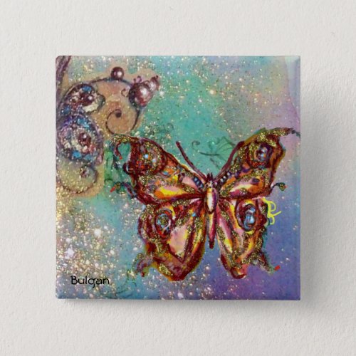 BUTTERFLY IN GOLD SPARKLES PINBACK BUTTON
