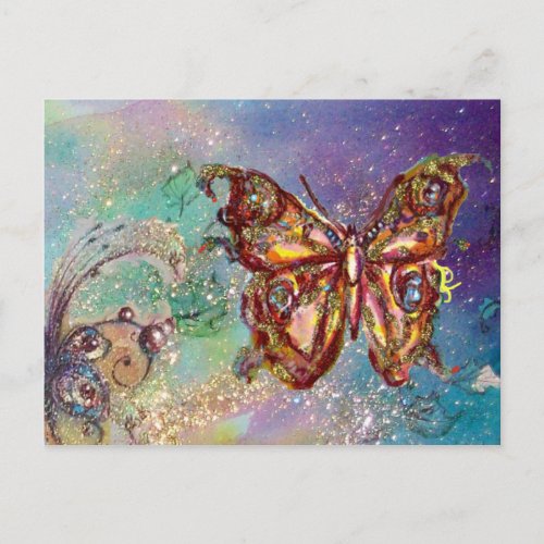 BUTTERFLY IN GOLD SPARKLES POSTCARD