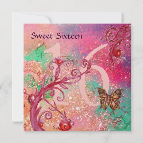 BUTTERFLY IN GOLD SPARKLES SWEET16 Birthday Party Invitation
