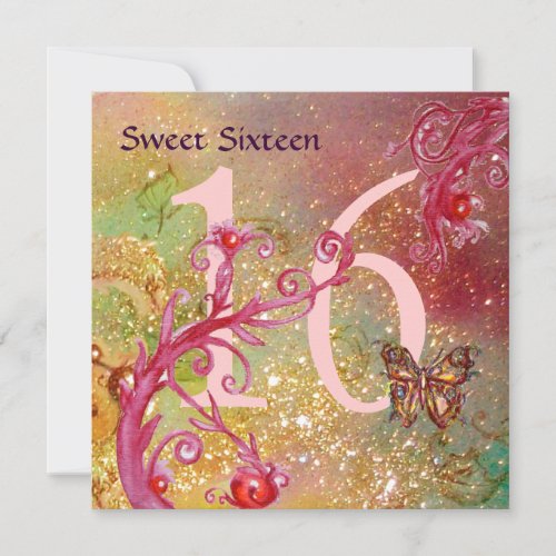 BUTTERFLY IN GOLD SPARKLES SWEET16 Birthday Party Invitation