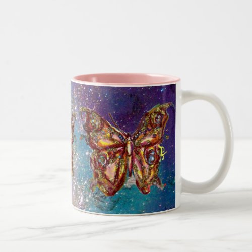 BUTTERFLY IN GOLD SPARKLES Two_Tone COFFEE MUG