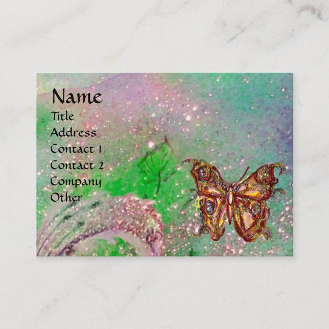 BUTTERFLY IN GOLD TEAL GREEN SPARKLES BUSINESS CARD (Front)