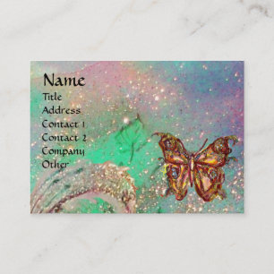 BUTTERFLY IN GOLD TEAL GREEN SPARKLES BUSINESS CARD