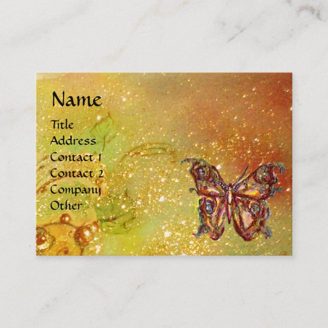 BUTTERFLY IN GOLD YELLOW GREEN RED BROWN SPARKLES BUSINESS CARD (Front)