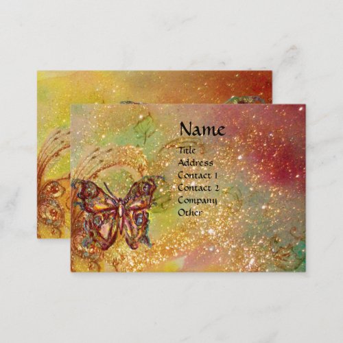 BUTTERFLY IN GOLD YELLOW GREEN RED BROWN SPARKLES BUSINESS CARD