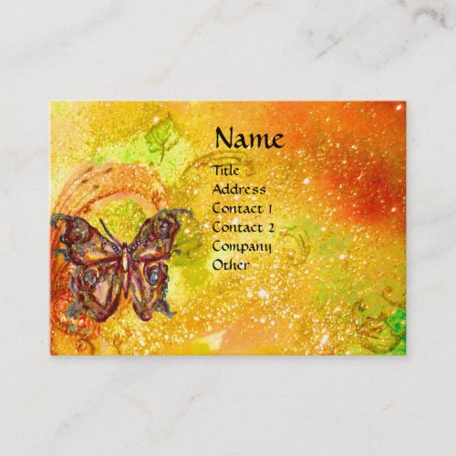 BUTTERFLY IN GOLD YELLOW GREEN RED BROWN SPARKLES BUSINESS CARD