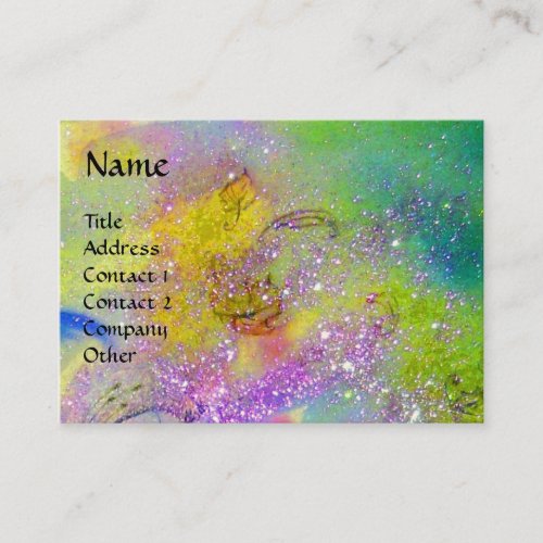 BUTTERFLY IN GOLD YELLOW PURPLE GREEN SPARKLES BUSINESS CARD