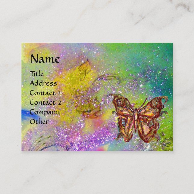 BUTTERFLY IN GOLD YELLOW PURPLE GREEN SPARKLES BUSINESS CARD (Front)