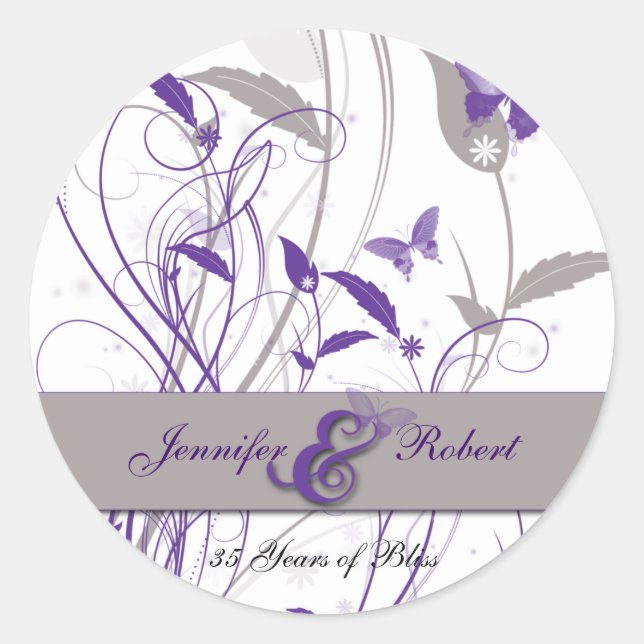 Butterfly in Lilac and Purple Anniversary Classic Round Sticker (Front)