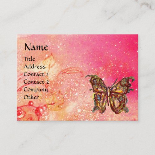 BUTTERFLY IN PINK FUCHSIA GOLD SPARKLES BUSINESS CARD