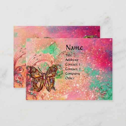 BUTTERFLY IN PINK FUCHSIA GOLD SPARKLES BUSINESS CARD