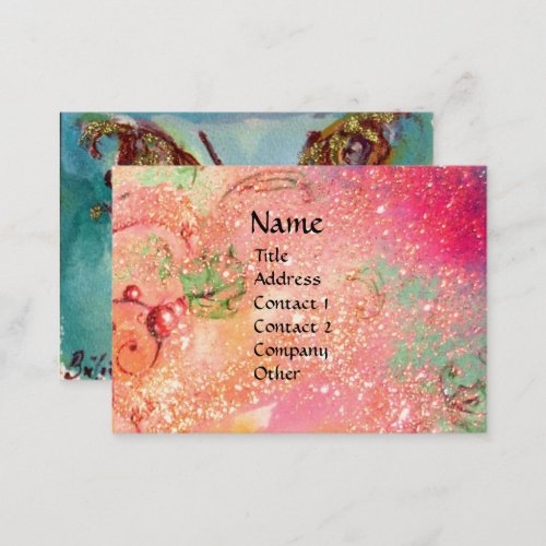 BUTTERFLY IN PINK FUCHSIA GOLD SPARKLES BUSINESS CARD