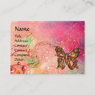 BUTTERFLY IN PINK FUCHSIA GOLD SPARKLES BUSINESS CARD