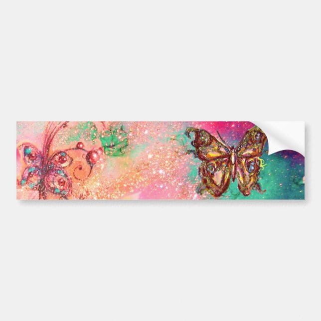 BUTTERFLY IN  PINK GOLD SPARKLES BUMPER STICKER (Front)