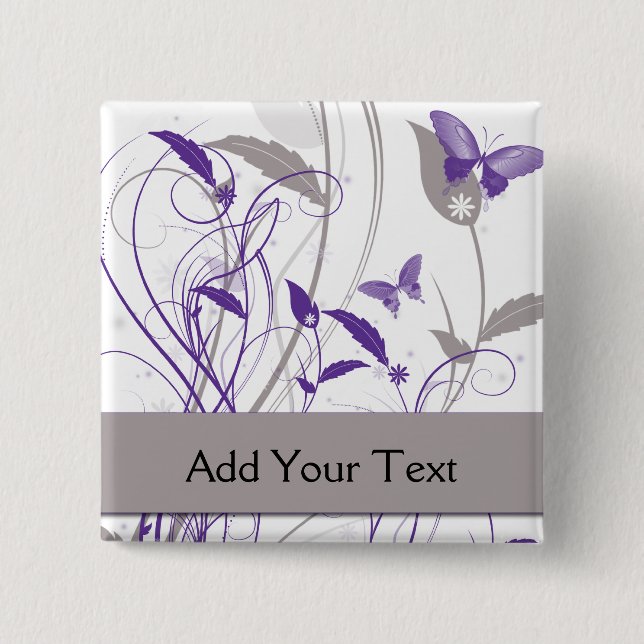 Butterfly in Purple and Grey Button (Front)