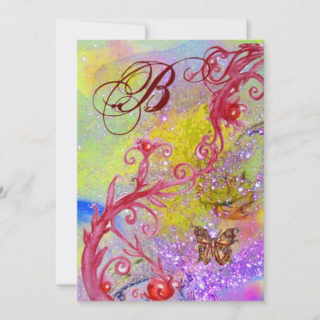 BUTTERFLY IN PURPLE SPARKLE 2 Wedding Monogram Invitation (Front)