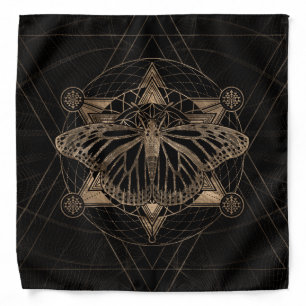 Butterfly in Sacred Geometry - Black and Gold Bandana