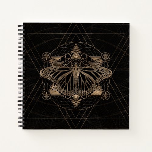 Butterfly in Sacred Geometry _ Black and Gold Notebook