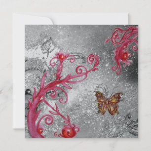 BUTTERFLY IN SPARKLE 2 Silver Metallic Wedding Invitation