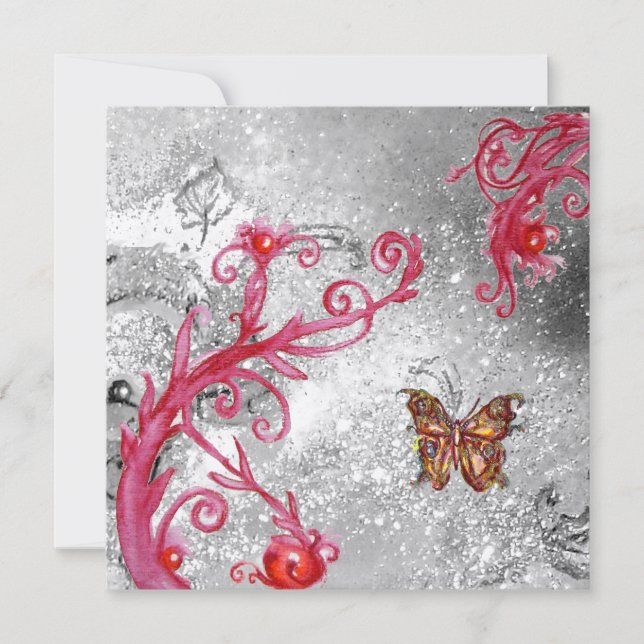 BUTTERFLY IN SPARKLE Red Gold Metallic  Wedding Invitation (Front)
