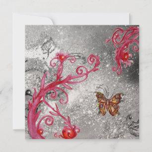 BUTTERFLY IN SPARKLE Red Gold Metallic Wedding Invitation