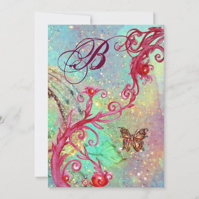 BUTTERFLY IN SPARKLES 2 Blue Wedding Monogram , Invitation (Front)