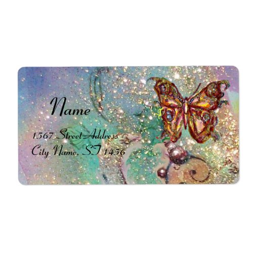 BUTTERFLY IN SPARKLES  blue green Label