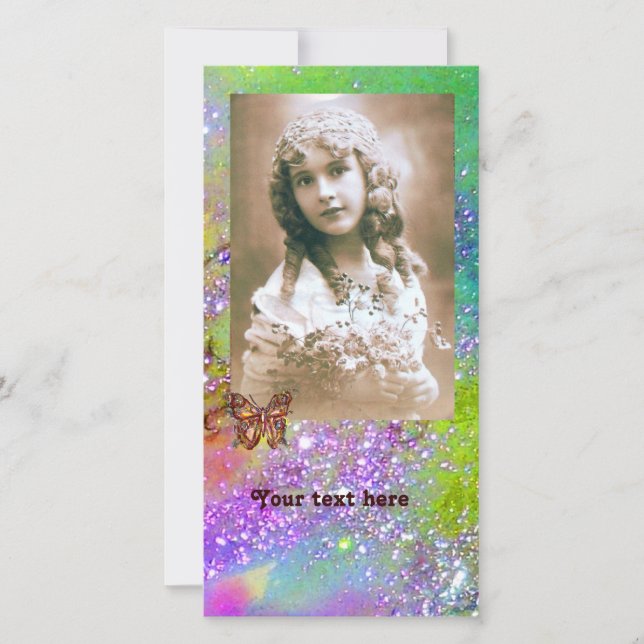 BUTTERFLY IN SPARKLES bright purple green blue (Front)