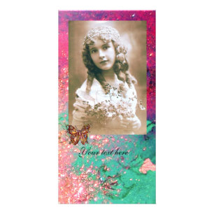 BUTTERFLY IN SPARKLES bright red ,pink green Card