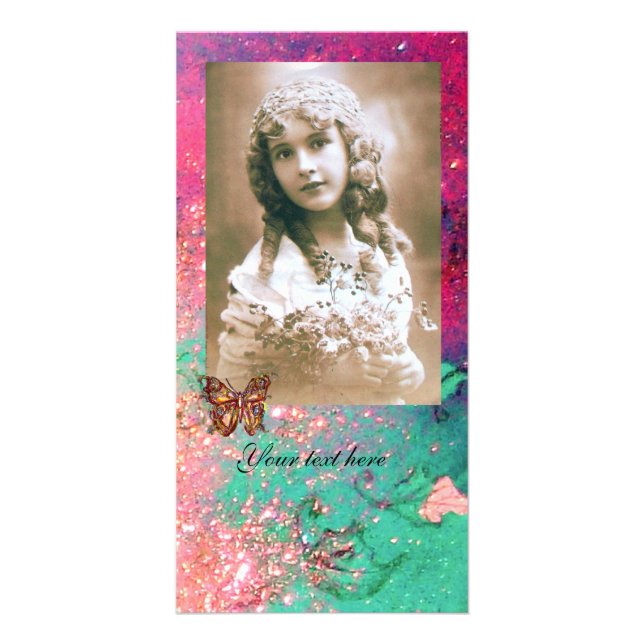 BUTTERFLY IN SPARKLES bright red ,pink green Card (Front)
