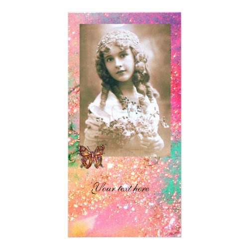 BUTTERFLY IN SPARKLES bright red pink green Card