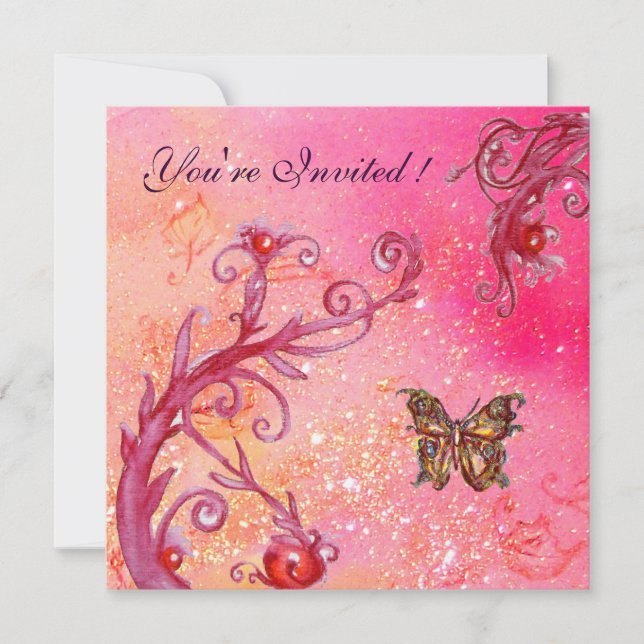BUTTERFLY IN SPARKLES Elegant Pink Wedding Party Invitation (Front)