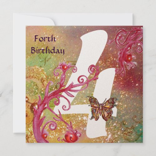 BUTTERFLY IN SPARKLES Forth Birthday Party gold Invitation