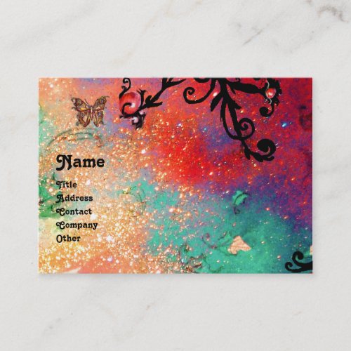 BUTTERFLY IN SPARKLES MONOGRAMpink red black Business Card