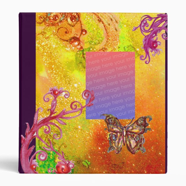 BUTTERFLY IN SPARKLES  PHOTO TEMPLATE yellow red Binder (Front)