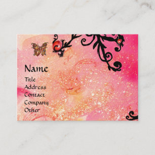 BUTTERFLY IN SPARKLES, PINK,BLACK SWIRLS MONOGRAM BUSINESS CARD