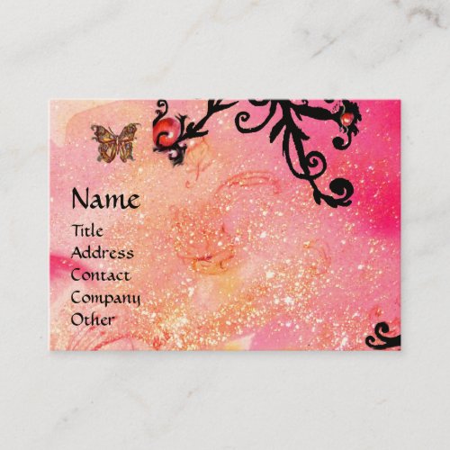 BUTTERFLY IN SPARKLES PINKBLACK SWIRLS MONOGRAM BUSINESS CARD