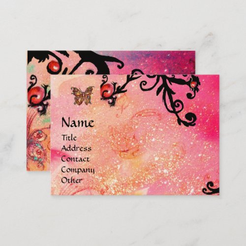 BUTTERFLY IN SPARKLES PINKBLACK SWIRLS MONOGRAM BUSINESS CARD