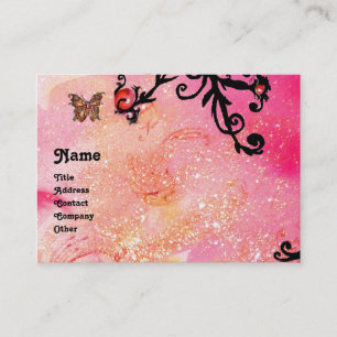 BUTTERFLY IN SPARKLES, PINK,BLACK SWIRLS MONOGRAM BUSINESS CARD