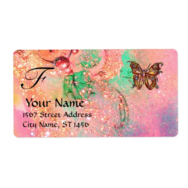 BUTTERFLY IN SPARKLES , pink green Label (Front)