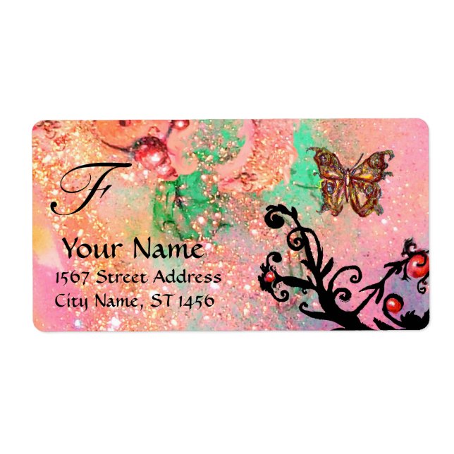 BUTTERFLY IN SPARKLES , pink green Label (Front)